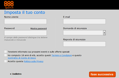 Schermata nome utente e password